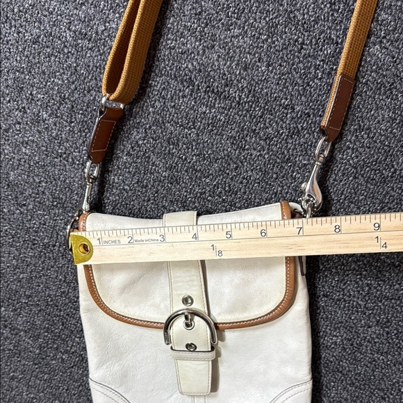 Coach Buckle Small White and Brown Trim Leather Crossbody Bag - Picture 14 of 14